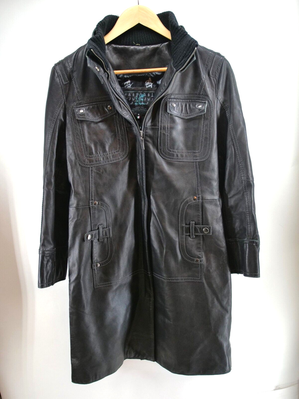 Miss Top Gun Black leather‎ jacket coat Prints inside size M